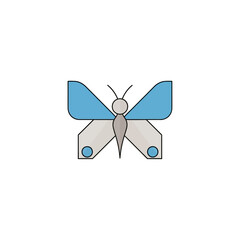 Stylized butterfly illustration with geometric shapes and soft colors.