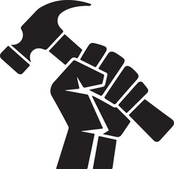 hammer in a raised fist silhouette vector design