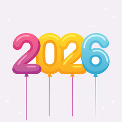 Happy New Year 2026 Balloons Greeting Card Design