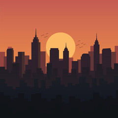 City Skyline vector illustration Urban landscape Silhouette of the city at evening
