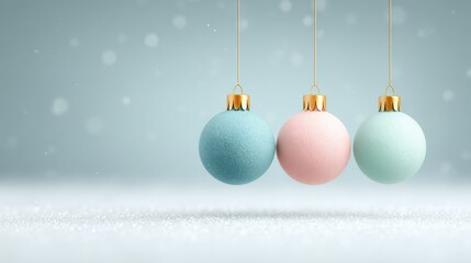 Three Christmas ornaments hanging from a string