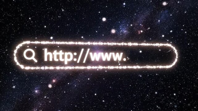 Glowing search bar in deep space universe background