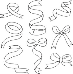 A collection of seven different black silhouette ribbon banners and ancient scrolls on a white background