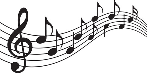 Music notes wave isolated, group musical notes background