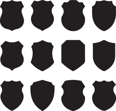 Police badge shape. Vector military shield silhouettes. Security, football patches isolated on white background