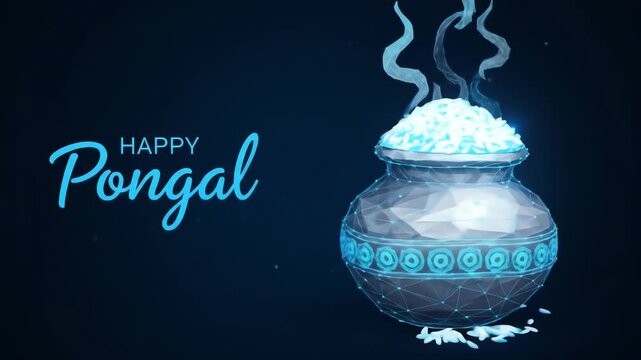 
Happy Pongal greeting card with polygonal pot