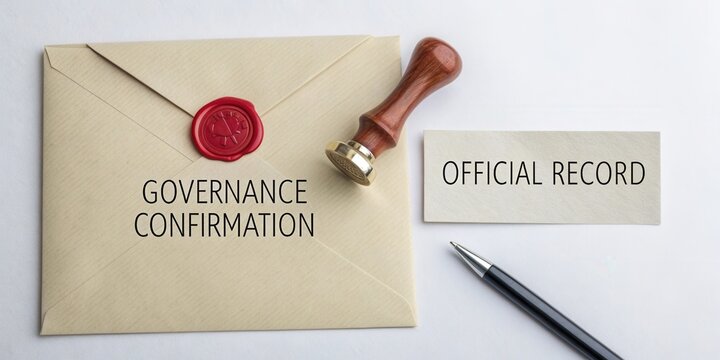 Elegant Envelope with Red Wax Seal and Pen Depicting Governance Confirmation and Official Record in Professional Setting