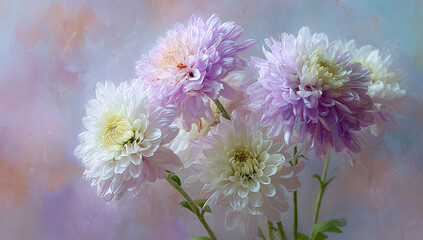 Dahlia flower Chrysanthemum morifolium also known as florist's daisy and hardy garden mum. which are pollenizing. Hardy chrysanthemums.