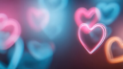 Blurred Digital Neon Hearts Create a Soft Background for a Sleek Corporate Gift With Blank Space for a Futuristic Banner