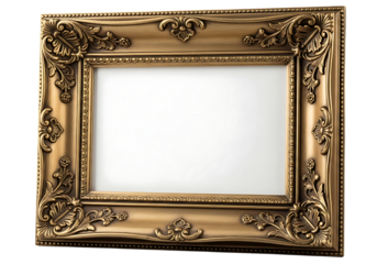 Ornate Antique Gold Picture Frame with White Blank Space decorative