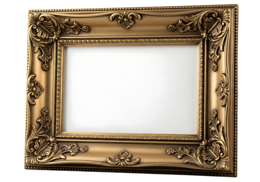 Ornate Antique Gold Picture Frame with White Blank Space decorative