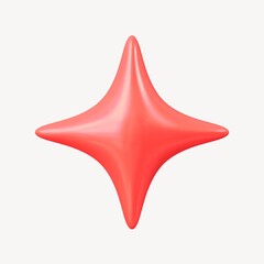 3D red sparkle icon, bling shape illustration