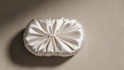 Elegant White Satin Clutch Bag on Neutral Background.