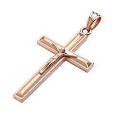 Elegant rose gold crucifix pendant shimmering with divine light, perfect for faith-based designs and spiritual jewelry promotions or religious content creation