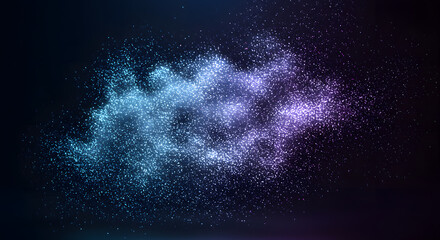 Dynamic abstract particle cloud with glowing blue and purple light against a dark backdrop for future technology concept and data visualization