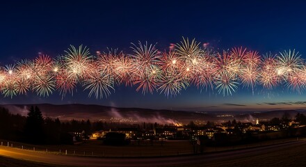 Spectacular fireworks illuminate the night sky celebrating New Year's 2026, radiating joy and hope for a brighter future, a vibrant and dynamic scene