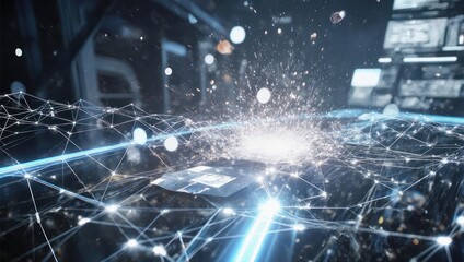 Abstract Network Connection with Glowing Lines and Particles Representing Data Flow and Digital Communication.