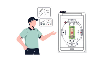 Sports Coach Explaining Strategy on Digital Tablet with Strategy Boards