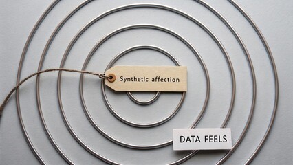 Spiral Metal Wire with Tag Showing Synthetic Affection Concept Highlighted with Text Data Feels on Gray Background