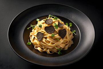 Gourmet Truffle Pasta Served on Matte Black Plate