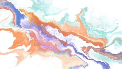Aqua and orange marble fluid artwork with swirling organic lines and soft blended watercolor texture.  water color style