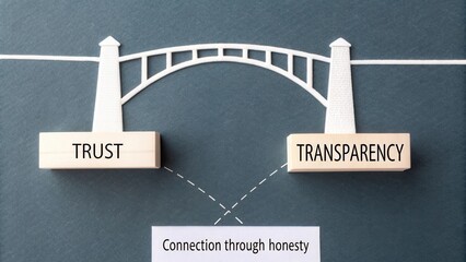 Conceptual Image of Trust and Transparency Symbolized by Bridge and Wooden Blocks on Dark Background for Business Narratives