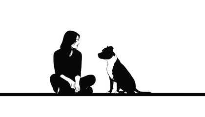 Human and Dog Vector Silhouette &ndash; Peaceful Companionship in a Seated Pose