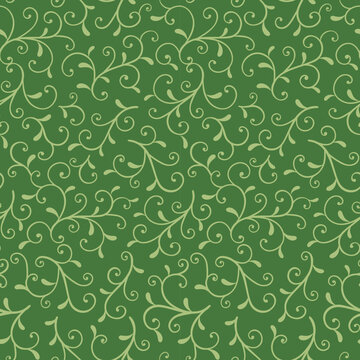 Seamless  Sroll With Mistletoe Leaves On Green Background
