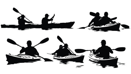 Kayaking silhouettes captured in vector showing motion balance and teamwork on water 