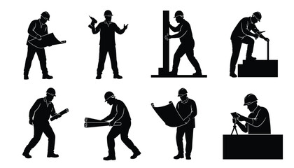 Vector silhouettes of builders in motion—capturing the essence of construction work in black form