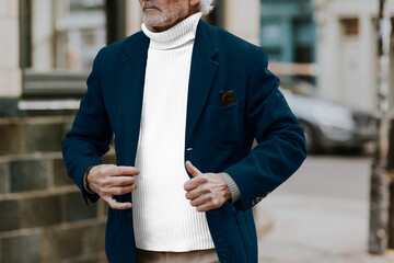 Woolen sweater png mockup in blazer, transparent design