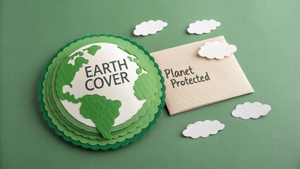 Earth Cover Concept with Paper Cutouts and Message of Planet Protection on Green Background