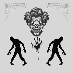 Scary clown lurking amidst bats and dripping black substance a terrifying nightmare image Artwork