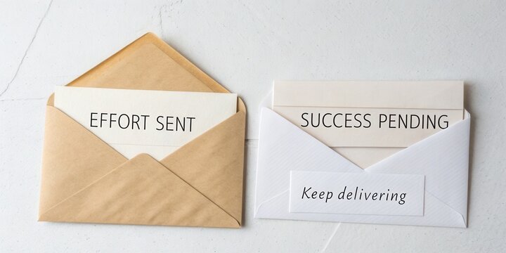 Effort Sent and Success Pending Concept with Envelopes on a Minimalistic Surface for Motivation and Goal Achievement