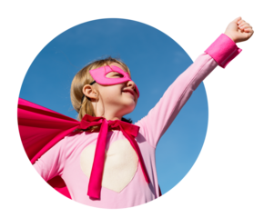 Little girl png superhero pose badge sticker, children's education photo, transparent background