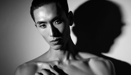 超高解像度ポートレート,プロモデル,一人のみ,エレガントなポーズ,ラグジュアリーファッション,ドラマティックライティング,強い視線,モノクロ配色,クローズアップ構図,白黒灰背景,完璧なメイク,プレミアム感,8K,鋭いディテール,象徴的ビジュアル,Ultra-high-resolution portrait,Professional model,Single person,Elegant pose,