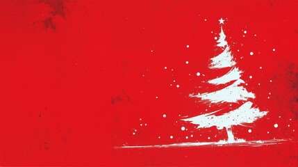 Contemporary minimalist Christmas artwork with abstract tree silhouette and splatter effects on red background. Excellent for creative holiday campaigns and modern seasonal branding initiatives.