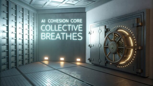 Futuristic Vault Interior Design with Neon Signage for Artificial Intelligence and Collective Concepts in a Modern Space - Powered by Adobe