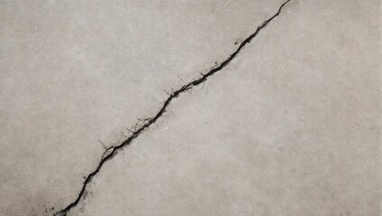 Close-up view of a diagonal crack traversing a rough, gray concrete surface
