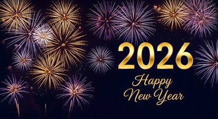Happy new year 2026 with fireworks celebration background