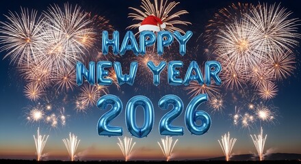 Happy new year 2026 celebration with fireworks display