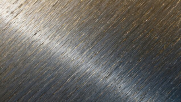 Close-up abstract texture of diagonal linear brushed metal with highlights and shadows