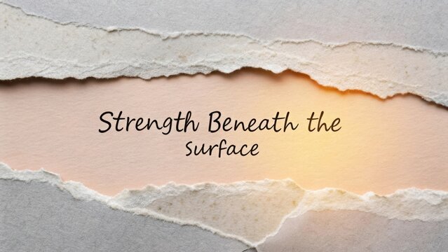 Inspiration and resilience captured in the phrase Strength Beneath the Surface with torn paper texture highlighting the message