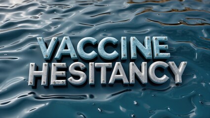Three-dimensional text glittering on water surface with ripples, emphasizing vaccine hesitancy
