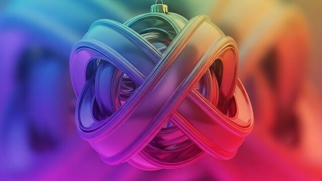 Abstract iridescent metallic sculpture with flowing rainbow colors