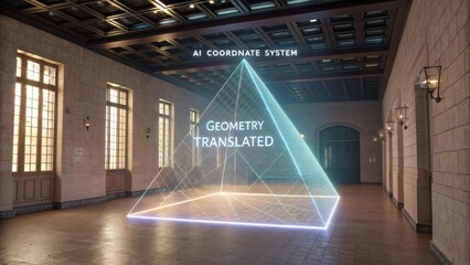Interactive 3D Representation of AI Coordinate System and Translated Geometry in a Modern Architectural Space