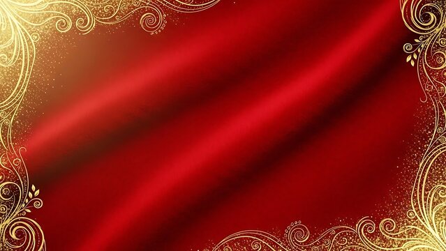 Luxurious red fabric with ornate gold border and subtle lighting - Powered by Adobe