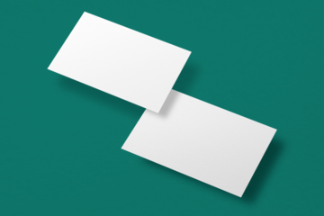 Png business card mockup on green background in front and rear view