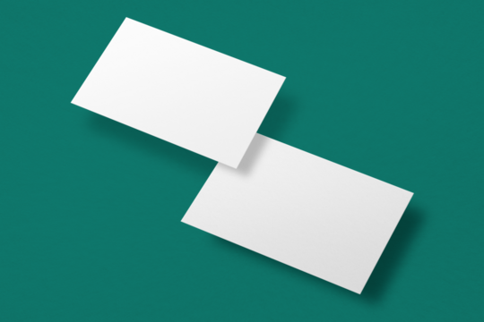 Png business card mockup on green background in front and rear view