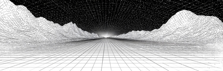 Vector perspective mesh. Detailed grid lines on white background.